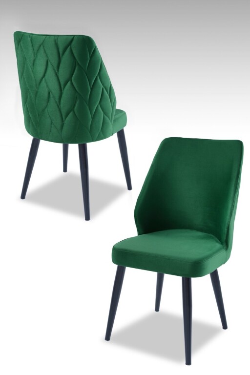 Set scaune 4 piese, Hanah Home, Pufi, PAL, Verde/Negru