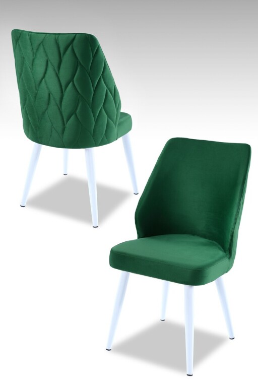 Set scaune 4 piese, Hanah Home, Pufi, PAL, Verde/Alb