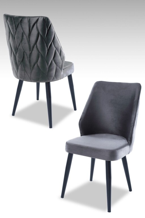 Set scaune 4 piese, Hanah Home, Pufi, PAL, Gri/Negru