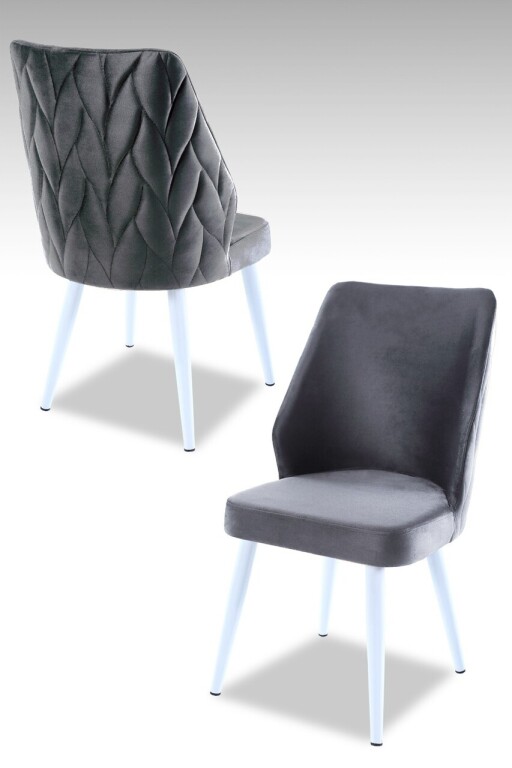 Set scaune 4 piese, Hanah Home, Pufi, PAL, Gri/Alb