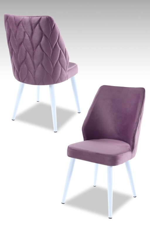 Set scaune 4 piese, Hanah Home, Pufi, PAL, Liliac / Alb