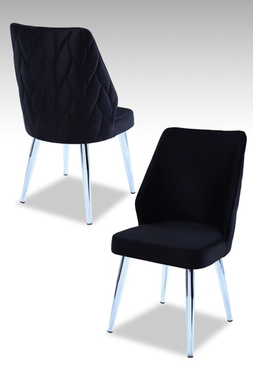 Set scaune 4 piese, Hanah Home, Pufi, PAL, Negru / Crom