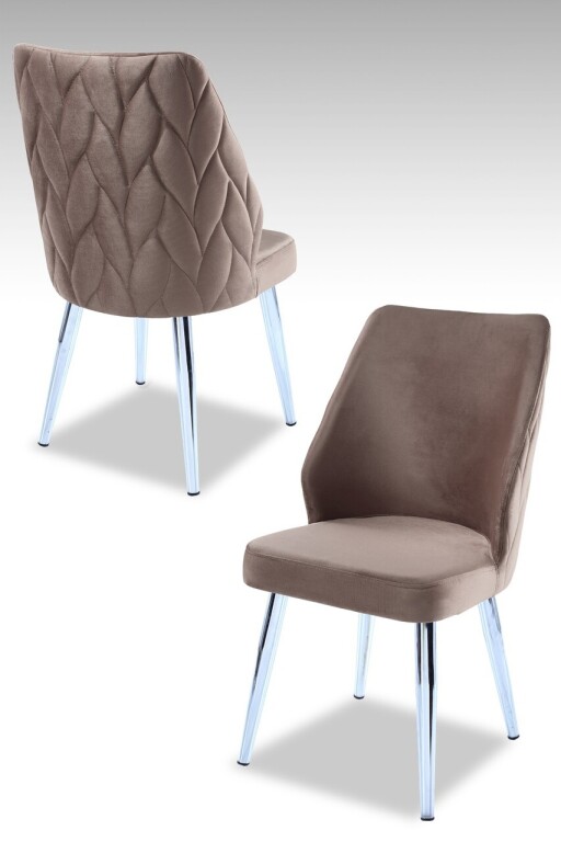 Set scaune 4 piese, Hanah Home, Pufi, PAL, Cappuccino / Chrome