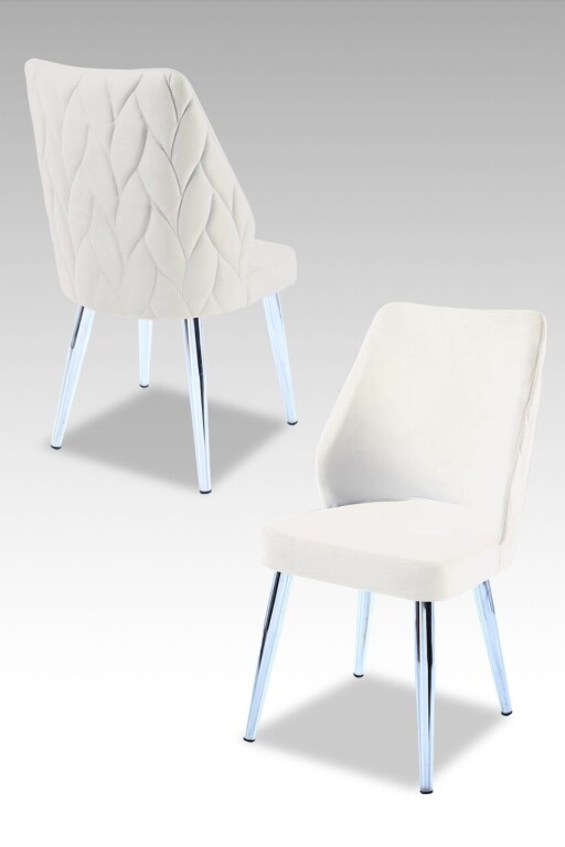 Set scaune 4 piese, Hanah Home, Pufi, PAL, Crem / Crom