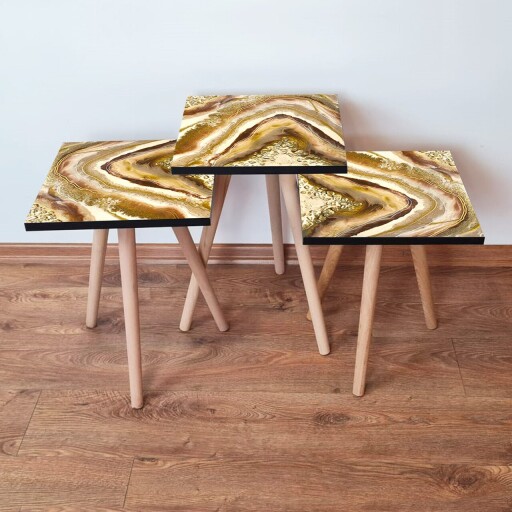 Set masute 3 piese, Hanah Home, 3Shp295, Crem / Auriu / Bej / Maro