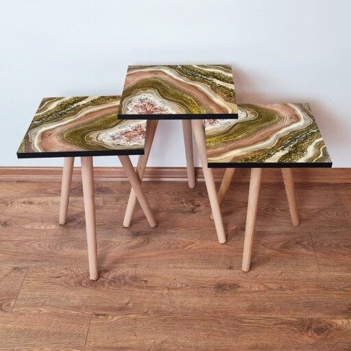 Set masute 3 piese, Hanah Home, 3Shp296, Maro / Bej / Auriu