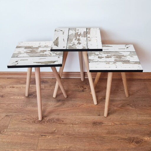 Set masute 3 piese, Hanah Home, 3Shp3, Alb/Maro