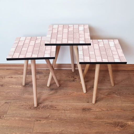 Set masute 3 piese, Hanah Home, 3Shp316, Roz/Alb