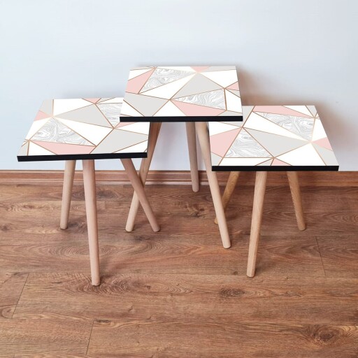 Set masute 3 piese, Hanah Home, 3Shp318, Roz / Gri / Alb