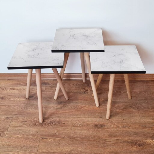 Set masute 3 piese, Hanah Home, 3Shp341, Alb/Gri