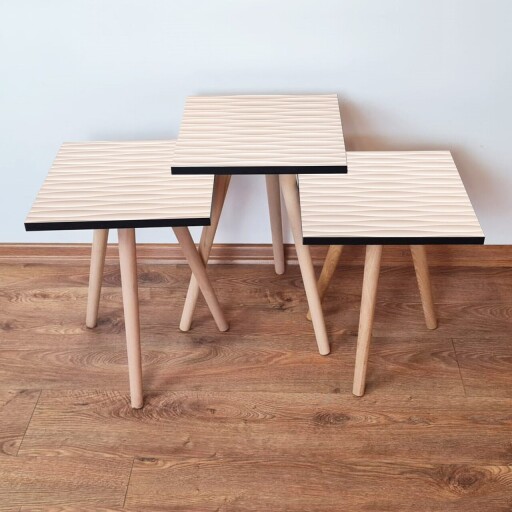 Set masute 3 piese, Hanah Home, 3Shp358, Crem/Alb