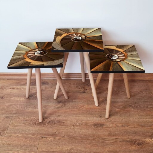 Set masute 3 piese, Hanah Home, 3Shp360, Maro / Bej / Portocaliu