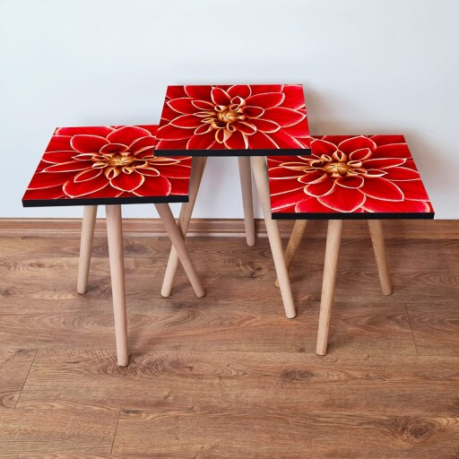 Set masute 3 piese, Hanah Home, 3Shp361, Roșu / Galben / Alb