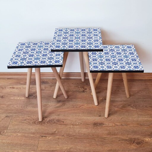 Set masute 3 piese, Hanah Home, 3Shp37, Bleumarin / Albastru / Alb