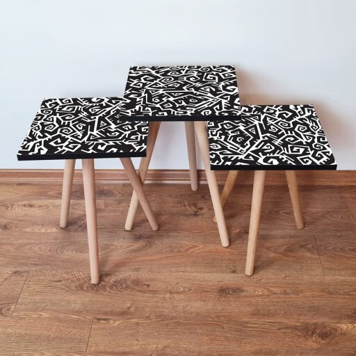 Set masute 3 piese, Hanah Home, 3Shp377, Alb/Negru