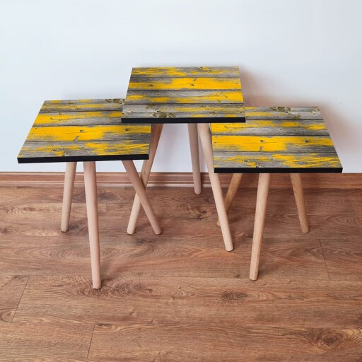 Set masute 3 piese, Hanah Home, 3Shp380, Gri / Galben