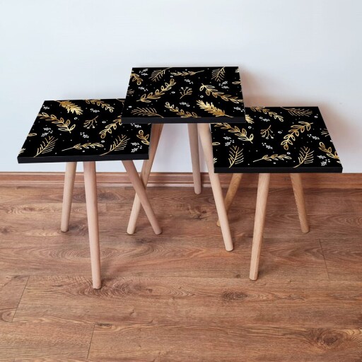 Set masute 3 piese, Hanah Home, 3Shp382, Negru / Auriu / Alb