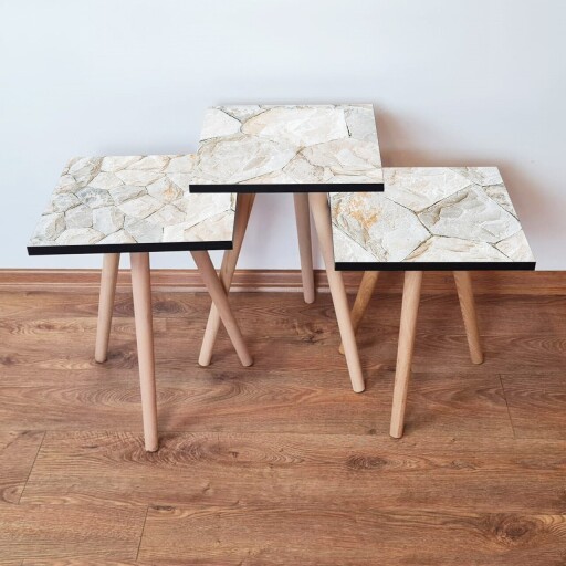 Set masute 3 piese, Hanah Home, 3Shp390, Alb / Bej