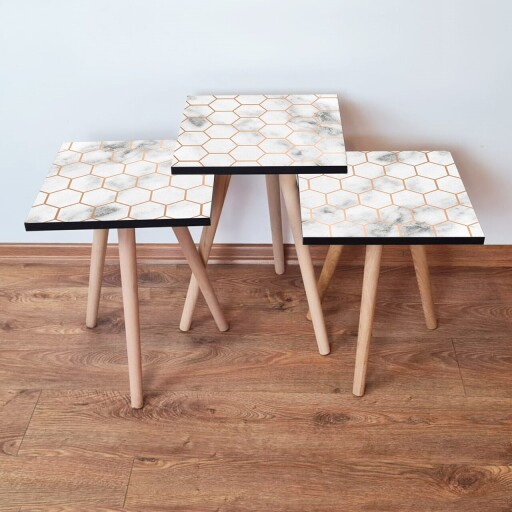 Set masute 3 piese, Hanah Home, 3Shp397, Alb / Maro