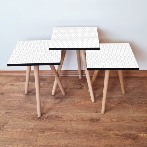 Set masute 3 piese, Hanah Home, 3Shp399, Alb/Gri