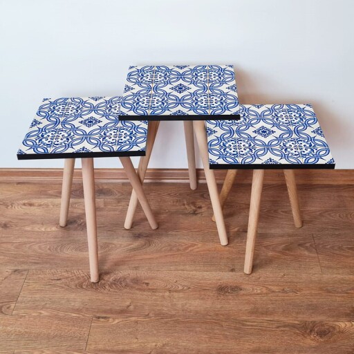 Set masute 3 piese, Hanah Home, 3Shp41, Bleumarin / Albastru / Alb