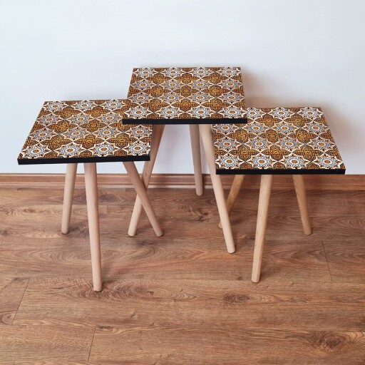 Set masute 3 piese, Hanah Home, 3Shp52, Portocaliu / Alb / Negru