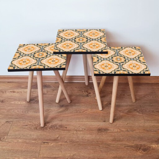 Set masute 3 piese, Hanah Home, 3Shp53, Portocaliu / Verde