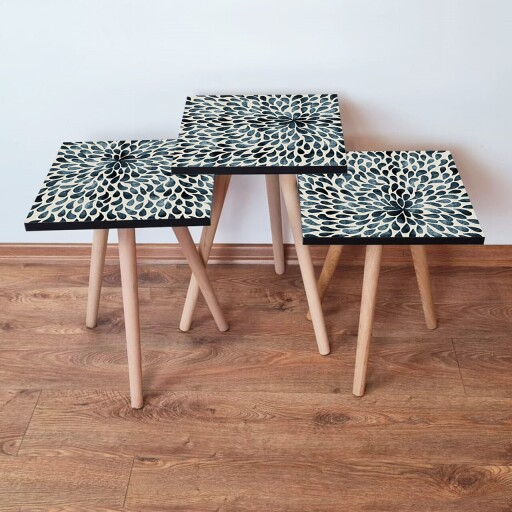 Set masute 3 piese, Hanah Home, 3Shp54, Verde / Negru / Bej