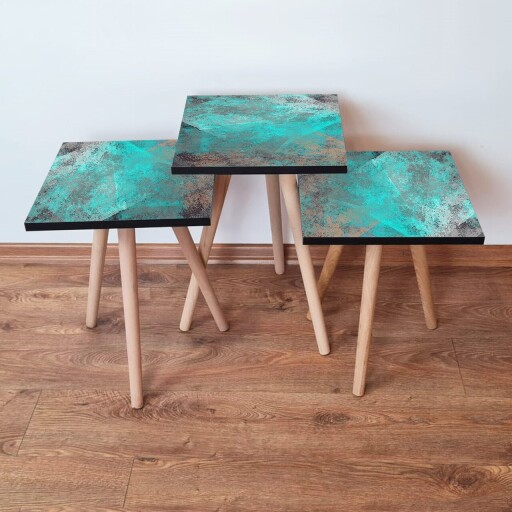 Set masute 3 piese, Hanah Home, 3Shp57, Albastru / Gri / Bej