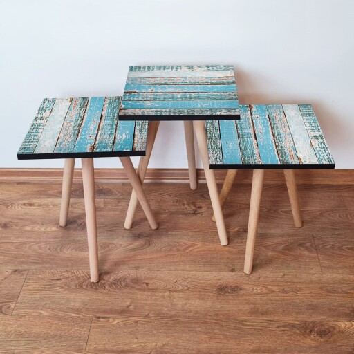 Set masute 3 piese, Hanah Home, 3Shp6, Albastru/Alb