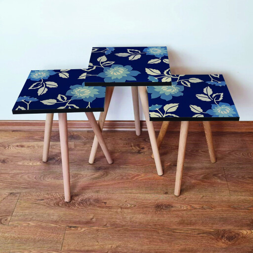 Set masute 3 piese, Hanah Home, 3Shp60, Bleumarin / Albastru / Bej