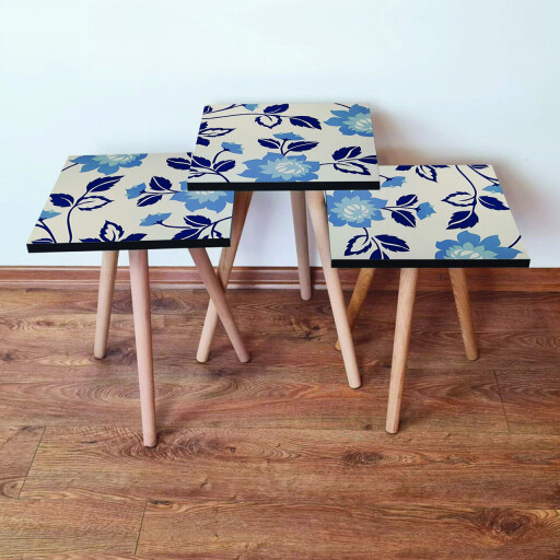 Set masute 3 piese, Hanah Home, 3Shp62, Bej / Bleumarin / Albastru