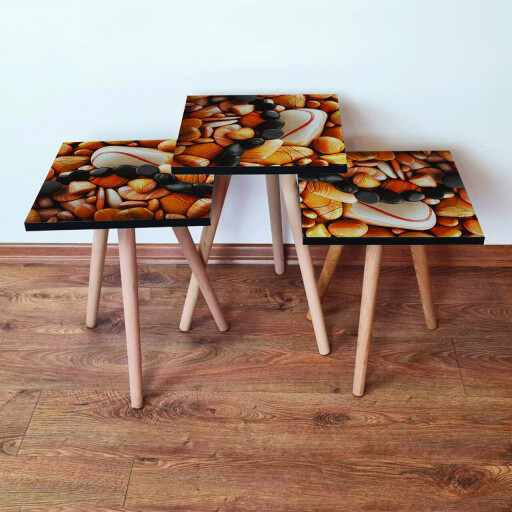 Set masute 3 piese, Hanah Home, 3Shp64, Portocaliu / Crem / Negru