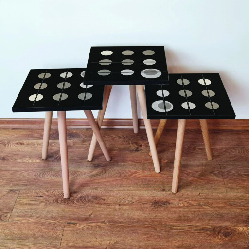 Set masute 3 piese, Hanah Home, 3Shp66, Negru / Gri / Bej