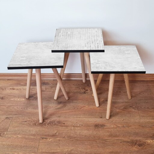 Set masute 3 piese, Hanah Home, 3Shp68, Alb/Gri