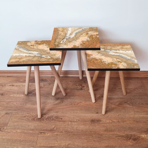 Set masute 3 piese, Hanah Home, 3Shp77, Portocaliu / Alb / Bej