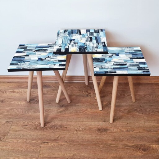 Set masute 3 piese, Hanah Home, 3Shp82, Bleumarin / Albastru / Alb