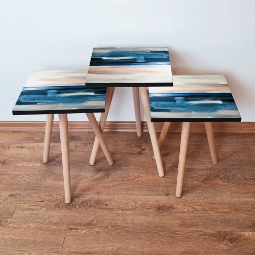 Set masute 3 piese, Hanah Home, 3Shp94, Bleumarin / Albastru / Alb