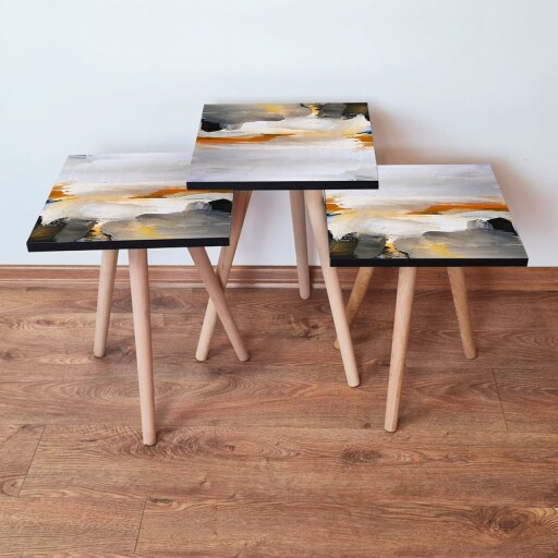 Set masute 3 piese, Hanah Home, 3Shp96, Negru / Alb / Portocaliu