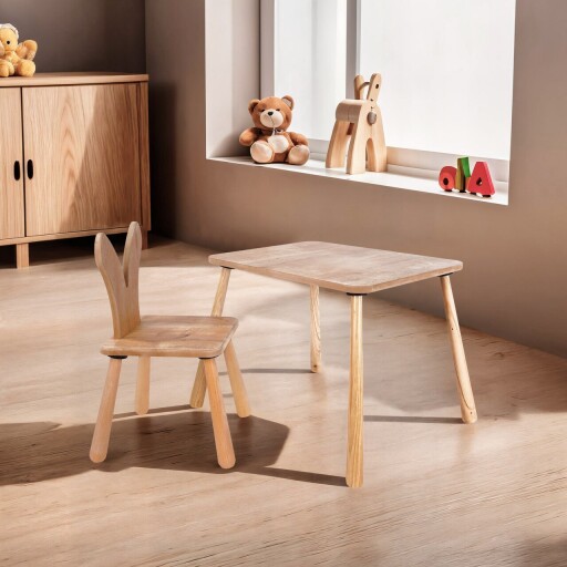 Set masa si scaun pentru copii, Hanah Home, BLTYZ-AKTV060, Stejar
