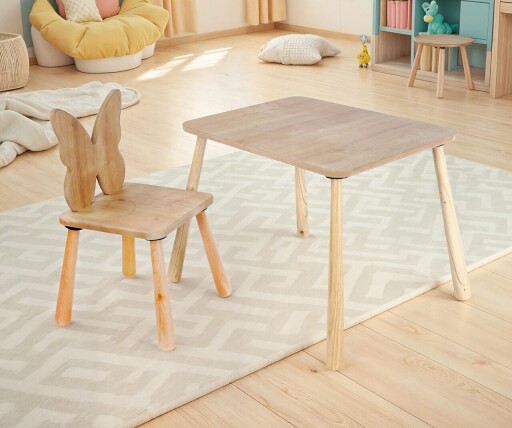 Set masa si scaun pentru copii, Hanah Home, BLTYZ-AKTV062, Stejar