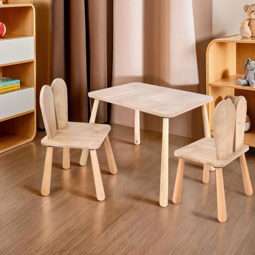 Set masa si scaun pentru copii, Hanah Home, BLTYZ-AKTV061-1, Stejar