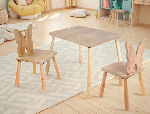 Set masa si scaun pentru copii, Hanah Home, BLTYZ-AKTV062-1, Stejar