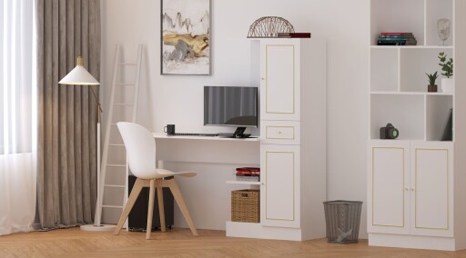 Set birou si biblioteca, Hanah Home, Rb-087, Alb mat