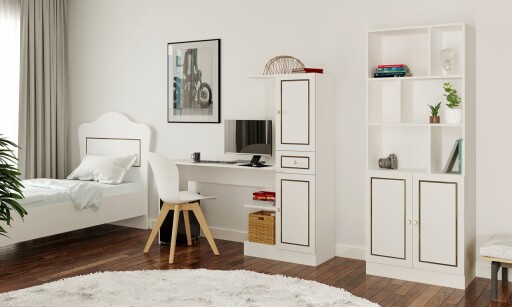 Set birou si biblioteca, Hanah Home, Rb-098, Alb mat