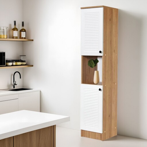 Dulap multifunctional, Hanah Home, Tuval 078, Stejar / Alb