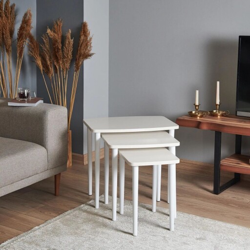 Set masute 3 piese, Hanah Home, Tuval 061, Crem