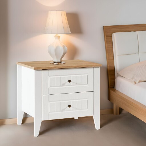 Noptiera, Hanah Home, Tuval 064, Alb / Stejar