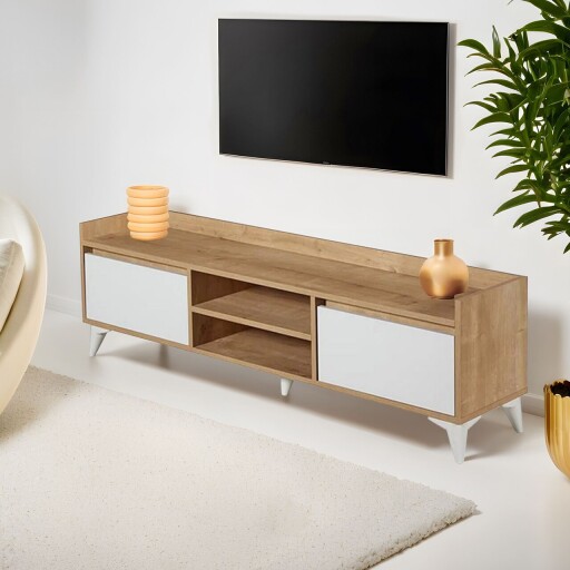 Comoda TV, Hanah Home, Tuval 045, Stejar / Alb