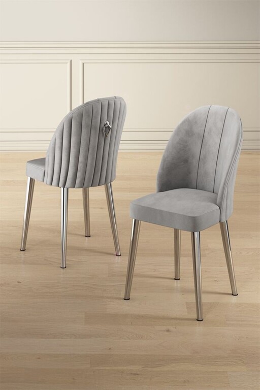 Set scaune 4 piese, Hanah Home, Mara, Gri/Crom